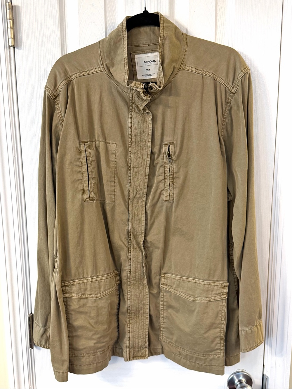 Sonoma Women’s 2X Tan Utility Shirt Jacket Cotton Stretch Shacket Plus Size